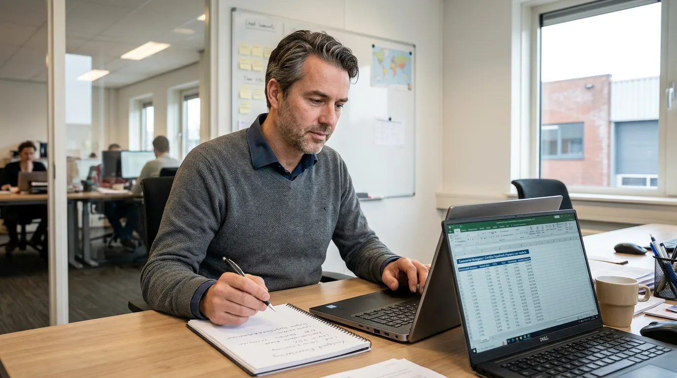 Rente vastgoedfinanciering Ondernemer bestudeert rente en LTV bij vastgoedfinanciering